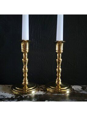 Partylite Solid Brass Colonial Style Candlestick Holders Pair Classic Design